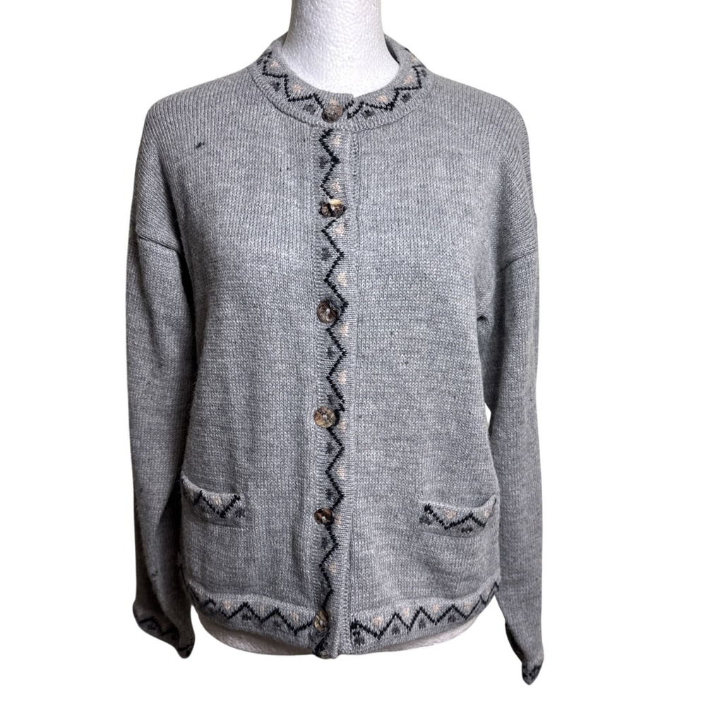 The Alpaca Connection Grey Handmade Peru Wool Cardigan Sweater Womens Large L